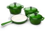 Smte Rystel Seven Piece Cast Iron Enamel Cookware Pot Set Dark Green With Keychain