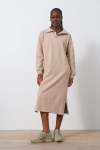 Split Collar Sweat Dress - XL Stone