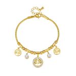 Elegant Stainless Steel Bracelet With Rhinestone Inlaid Flowers - Gold