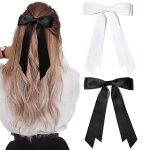 Hair Ribbons 2 Pcs Satin Hair Bows For Women Bows Clip For Women With Long Tassel Big Ribbon Bows Satin Hair Clip For Hair