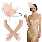Amariver 1920S Flapper Accessories Great Gatsby Costume Accessories 1920S Headpiece With Feathers Flapper Headband And Gloves Se