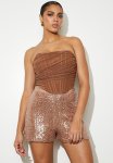 Sequin Pull On Short - Brown