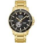 Bulova Men's Marine Star 'series C' Automatic Gold Stainless Steel 3-HAND Watch Black Dial Exhibition Case Rotating Bezel Style: