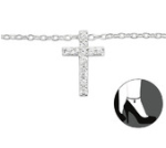 C140-27642 - 925 Sterling Silver Cross Adjustable Ankle Chain Anklet
