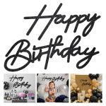 Black Happy Birthday Felt Sign For Backdrop - Glitter Black Happy Birthday Letters Signs Remove For Balloon Arch Party Large Hap