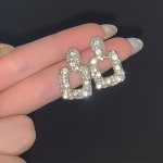 1PAIR Sparkling Rhinestone Decor Square Stud Earrings Holiday Beach Style Fashion Earrings S925 Silver Pin Hypoallergenic Ear Je