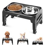 Comesoon Elevated Dog Bowls For Small Medium Dogs 3 Height Adjustable Raised Stand With 2 Thick 6" Stainless Steel Food Bowls No