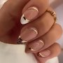 Almond Press On Nails French Tip Fake Nails Leopard Designs False Nails Golden Line Stick On Nails Oval Glossy Glue On Nails White Brown