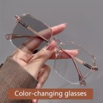 Photochromic Square For Women Men Casual Jelly Color Clear Lens Glasses Fashion Outdoor Sun Shades