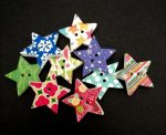 Wooden Printed Star Buttons 9PCS