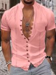 Men's Fashion Casual Short Sleeve Shirt Retro Style With Hollow Button Detail Cotton-linen Blend Breathable Summer Wear