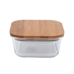 Square Glass Lunch Box Wooden Lid 15 W X7 H Cm