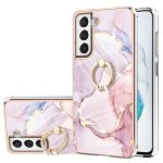 For Samsung Galaxy S21 Fe 5G Electroplating Marble Pattern Imd Tpu Shockproof Case With Ring Holder Rose Gold 005