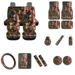 Widea American Flag Deer Car Seat Covers Full Set For Women Auto Steering Wheel Cover+seatbelt Pad+car Floor Mat+armrest Cushion
