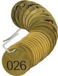 Brady 23201 1-1 2" Diameter B-907 Brass Brass Color Number Sequence 026-050 Round Stamped Brass Valve Tags Top Line Legend Blank