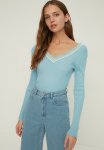Double Breasted Collar Knitwear Sweater - Light Blue