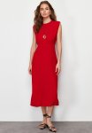 A-line Sleeveless Midi Woven Dress - Red