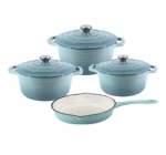 Smte Sastro New Design Dutch Pot Cookware Sets Cast Iron 7 Piece Sky Blue With Keychain