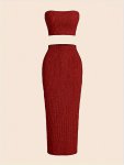 Solid Two-piece Set Casual Tube Top & Bodycon Long Length Skirt Outfits Women's Clothing