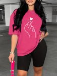Hand Print Two Piece Set Short Sleeve T-Shirt & Short Leggings Women's Clothing