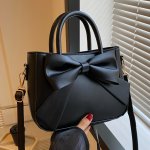 Sweet Bowknot Decor Handbag Fashion Solid Color Crossbody Bag Women's Double Handle Purse