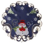 Granddeco Christmas Placemats Set Of 4 Round 14 Inches Embroidered Snowman And Snowflakes Pattern Festive Winter Dresser Scarf T