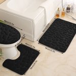 Luxurious 3PCS Bathroom Mat Set - Ultra-soft & Absorbent Non-slip Machine Washable - Includes U-shaped Contour Rug Toilet Lid Co