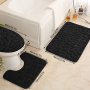 Luxurious 3PCS Bathroom Mat Set - Ultra-soft & Absorbent Non-slip Machine Washable - Includes U-shaped Contour Rug Toilet Lid Cover & Floor Mat For Home Decor