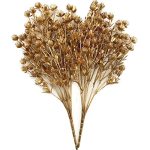 Pasyou Fake Plants Decoration For Christmas Artificial Flowers Golden Plastic Leaves Grass Faux Outdoor Indoor Home Garden Party