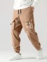 Men's Casual Cargo Pants With Smile Print - Polyester Machine Washable Non-stretch Fabric Multiple Pockets All-season Wear