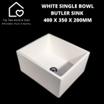 White Single Bowl Butler Sink - 400 X 350 X 200MM