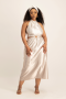 Siara Ombre Satin Midi Dress W/ Tie Back - Grey - L