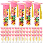Jmuq 50 Sets Graduation Gumball Tubes 2026 Graduation Candy Jar Container With Grad MINI Caps MINI Graduation Tassels For Diy Gr