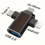 3 In 1 USB Otg Adapter With Type-c Micro USB & Lightning Connectors USB 3.0 Data Transfer Converter Compact Design For Tablet Ha