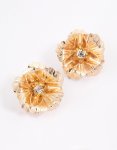 Goldair Gold Diamante Textured Flower Stud Earrings