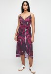 Superbalist Strappy Wrap Linen Blend Midi Dress - Berries Palm & Tan Border Print