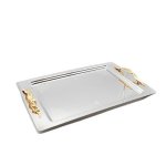 18-10 Stainless Steel Flower Border Tray With Gold Handle SGN2104