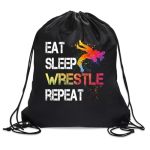 Rofiowa Eat Sleep Wrestle Repeat Drawstring Backpack For Men Women Waterproof Sport Sackpack For Wrestle Lover Wrestle Fan Funny