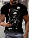 Men's Skull Print T-Shirt Casual Short Sleeve Crew Neck Tee Men's Clothing For Outdoor