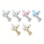 Elegant Butterfly Studs Cubic Zirconia Lip Nose Ear Piercing 316 Surgical Stainless Steel Internal Thread Twist Faux Jewelry For