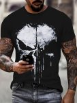 Skull Graphic 3D Print Men's Crew Neck Short Sleeve Tees Summer Trendy T-Shirt Casual Comfortable Versatile Top For Daily Outdoo