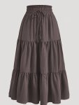 Plus Size Solid Ruched Tiered Skirt Casual Elastic Waist Midi Skirt For Spring & Summer Women's Plus Size Clothing