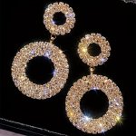 Double-circle Design Hollow Dangle Earrings With Full Shiny Rhinestone Decor Elegant Luxury Style Copper Jewelry Banquet Ear Orn