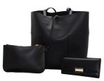 Fino BK-114 + 5696 Faux Leather 3 In 1 Tote Bag & Pouch Set With Purse