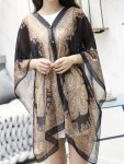 Plus Size Floral Print Button Front Top Elegant Batwing Sleeve Top For Spring & Summer Women's Plus Size Clothing