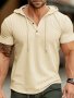 Men's Solid Hooded Stripe Pattern Knit Short Sleeve Henley Shirt Chic And Trendy Tops For Summer Outdoors And Sports Wear