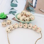 24PCS 20MM Cute Expression Pattern Wooden Beads For Diy Jewelry Making Accessories
