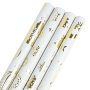 Kimober 4 Rolls Christmas Wrapping Paper White Paper With Golden Metallic Foil Shine Xmas Elements And Cut Lines On Reverse 30IN