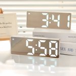1PC Digital LED Mirror Alarm Clock - Big Display Snooze Function 12 24 Hour Settings Adjustable Brightness Battery Operated 3 Aa