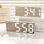 1pc Digital LED Mirror Alarm Clock - Big Display Snooze Function 12/24 Hour Settings Adjustable Brightness Battery Operated (3 AAA) Modern Rectangular Clock For